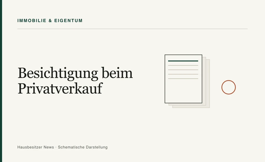 Redaktionsgrafik mit dem Titel »Besichtigung beim Privatverkauf« und gestapelten Dokumentblättern