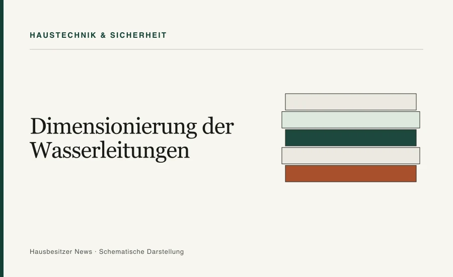 Redaktionsgrafik mit dem Titel »Dimensionierung der Wasserleitungen« und fünf gestapelten Schichten