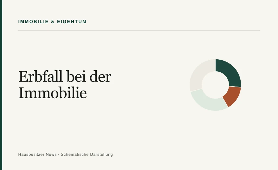 Redaktionsgrafik mit dem Titel »Erbfall bei der Immobilie« und einem segmentierten Ringdiagramm