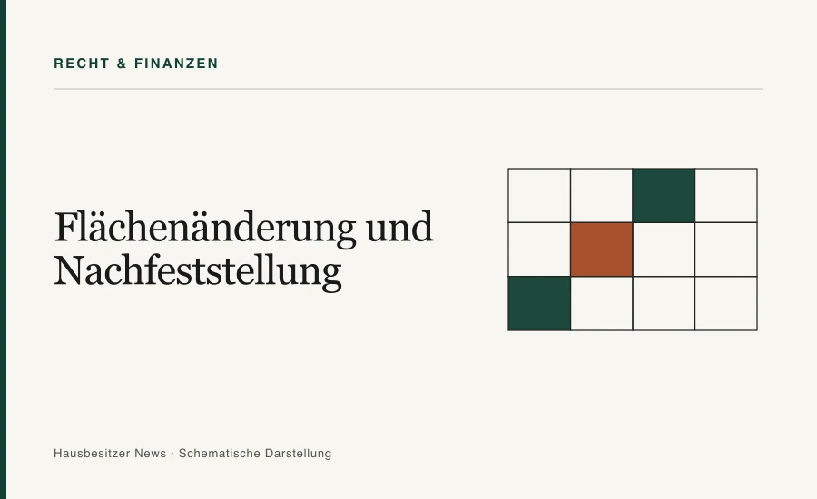 Redaktionsgrafik mit dem Titel »Flächenänderung und Nachfeststellung« und einem Raster aus zwölf Parzellenfeldern