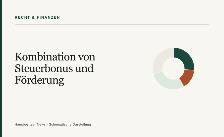 Redaktionsgrafik mit dem Titel »Kombination von Steuerbonus und Förderung« und einem segmentierten Ringdiagramm