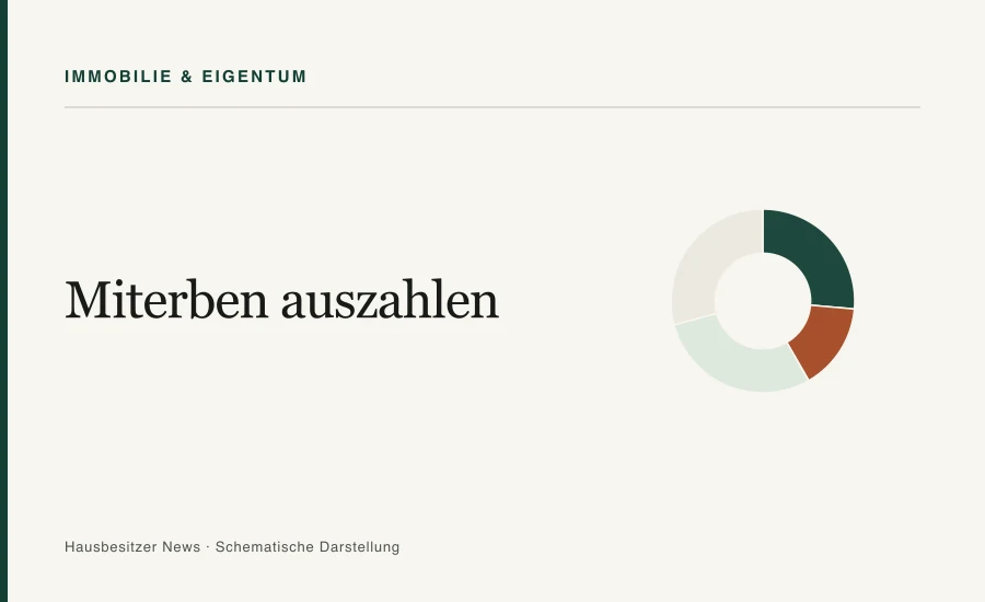 Redaktionsgrafik mit dem Titel »Miterben auszahlen« und einem segmentierten Ringdiagramm