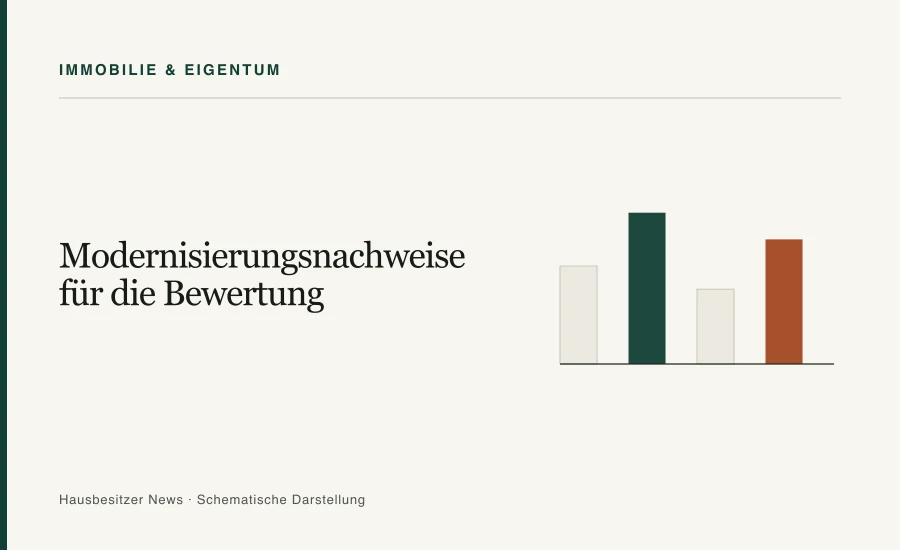 Redaktionsgrafik mit dem Titel »Modernisierungsnachweise für die Bewertung« und vier Vergleichsbalken