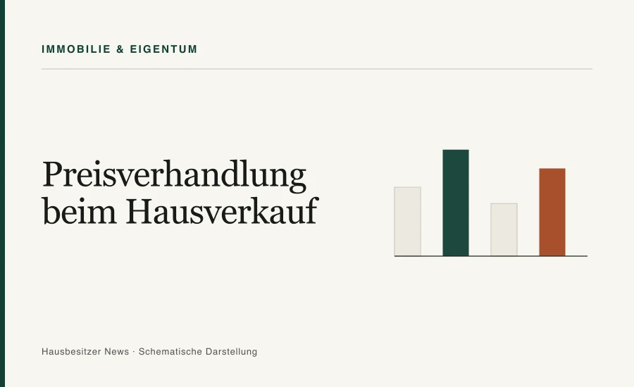 Redaktionsgrafik mit dem Titel »Preisverhandlung beim Hausverkauf« und vier Vergleichsbalken