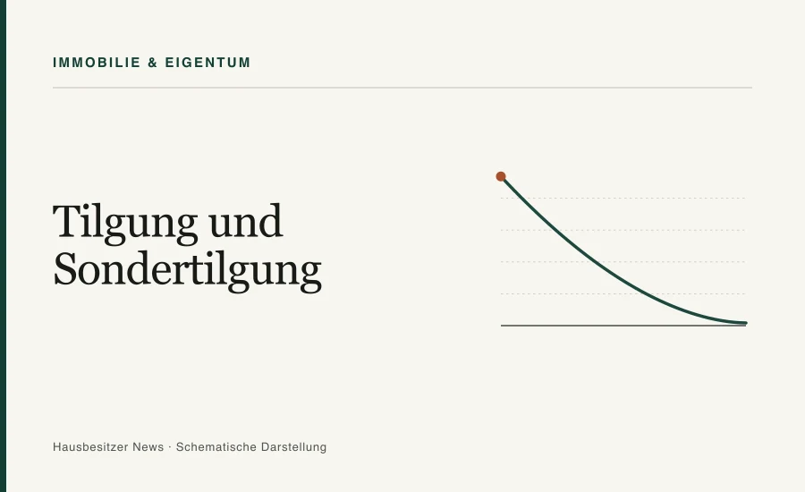 Redaktionsgrafik mit dem Titel »Tilgung und Sondertilgung« und einer abfallenden Kurve