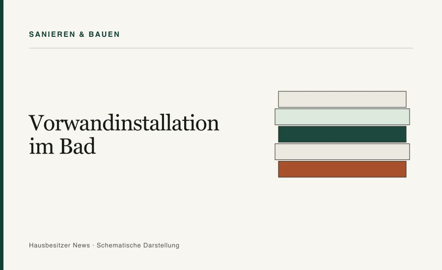 Redaktionsgrafik mit dem Titel »Vorwandinstallation im Bad« und fünf gestapelten Schichten