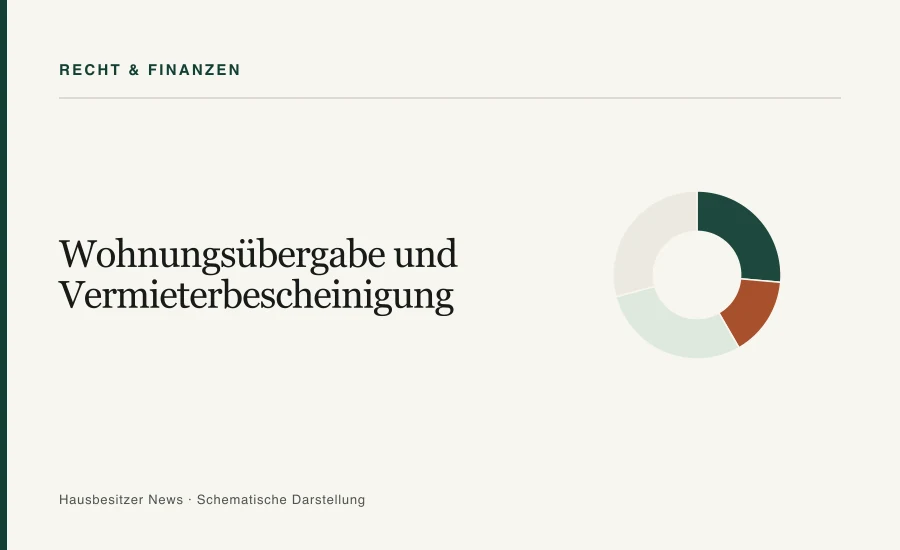 Redaktionsgrafik mit dem Titel »Wohnungsübergabe und Vermieterbescheinigung« und einem segmentierten Ringdiagramm