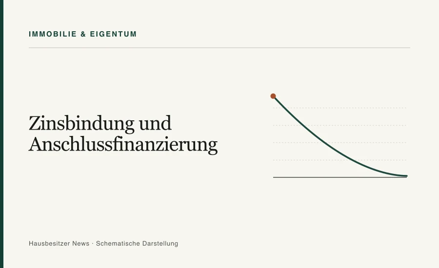 Redaktionsgrafik mit dem Titel »Zinsbindung und Anschlussfinanzierung« und einer abfallenden Kurve